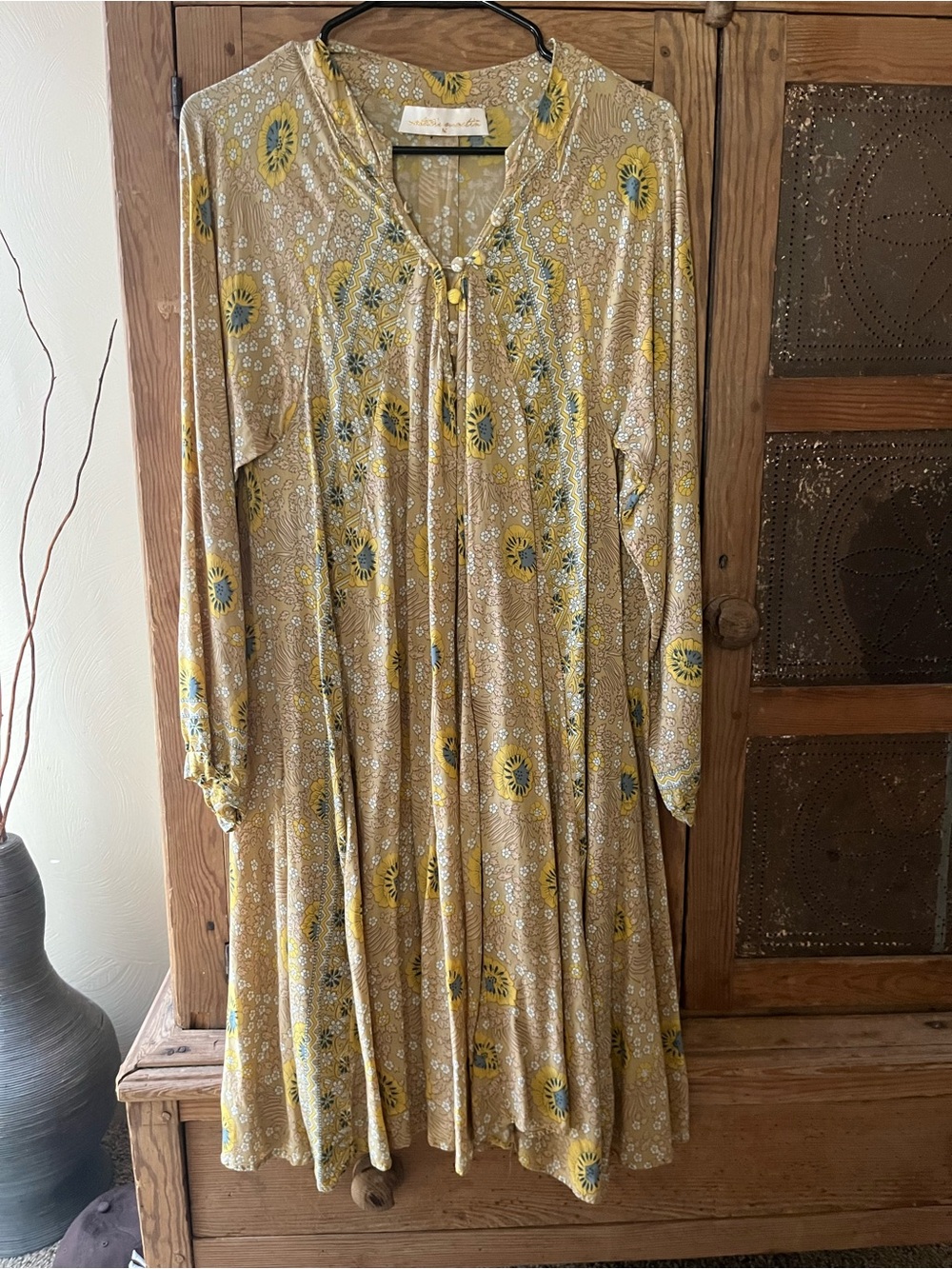 Natalie Martin Mustard Yellow Floral Long-Sleeve Midi Dress